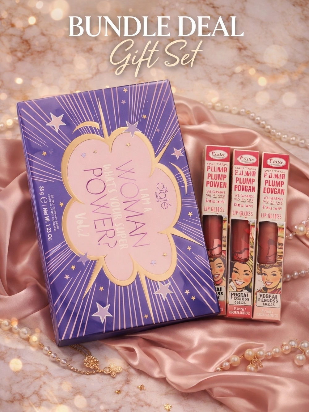 Ciaté London Eyeshadow Palette + 3 Vegan Lip Gloss Bundle Deal Gift Set NEW